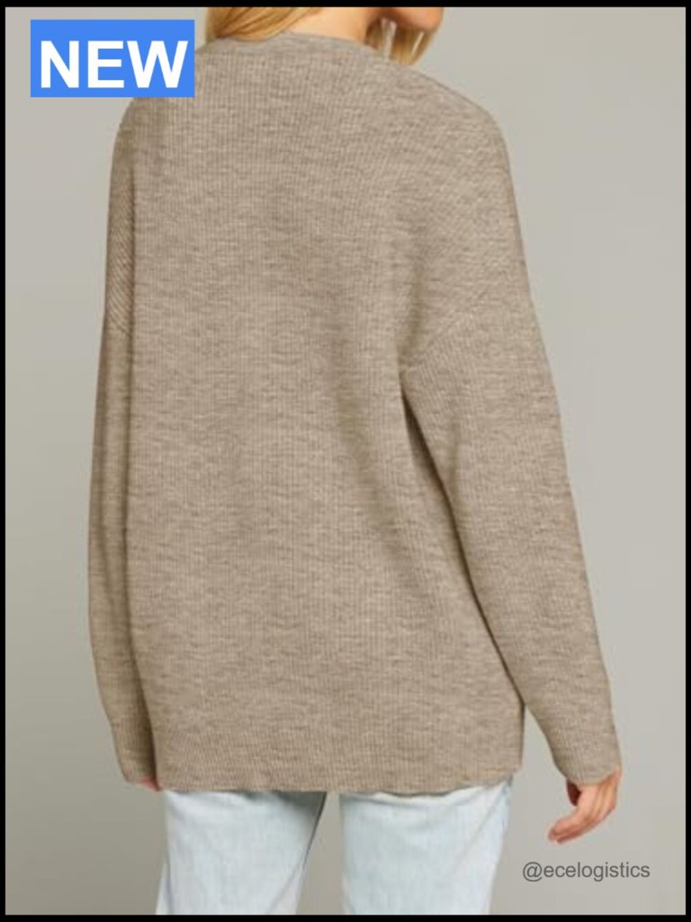 Oversized V-Neck Cardigan Sweater with Buttons Long Sleeve Knit - Picture 4 of 7